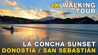 4K Walking LA CONCHA BEACH WINTER SUNSET DONOSTIA / SAN SEBASTIAN, BASQUE COUNTRY, SPAIN 2021 UHD