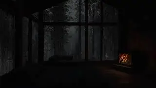 Rain Dripping on Cabin Roof 🌧️ Crackling Firewood and Gentle Thunderstorm Ambience for Sleep Aid