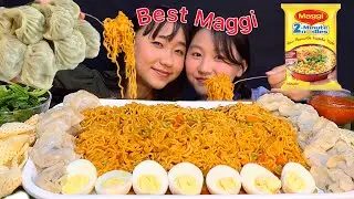 🔥Spicy Indian Maggi Masala🔥+ Chicken Momo ❤️| BIG BITES | Indian Noodles | Meitei, Northeast Indian