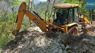 Hilly Landslide Removing-JCB Backhoe Loader-Opening the Blocked Road