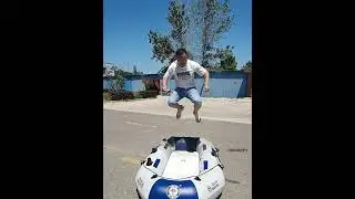 Excavator vs. inflatable boat. Who won? The result will shock you!