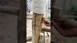 Muk Jong or wooden dummy built from old pine log using hand tools