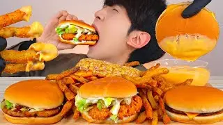 (SUB) ASMR Mukbang McDonald 'сырный куриный гамбургер ЕДА ЗВУКОВ