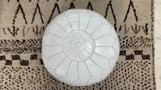 Kechart &ndash; White Moroccan leather pouf, pure leather pouf cover, footstool, traditional floor ottoman
