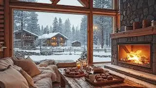Warm Winter Cabin Jazz ✨ Snowy Fireplace Atmosphere | Chill Smooth Jazz for Cozy Evenings