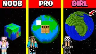 Minecraft Battle: EARTH PLANET BASE HOUSE BUILD CHALLENGE - NOOB vs PRO vs GIRL / Animation