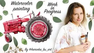 How to Paint Watercolor Vintage Red farm tractor  - Painting Ideas For Beginners by KarinkaBuArt
