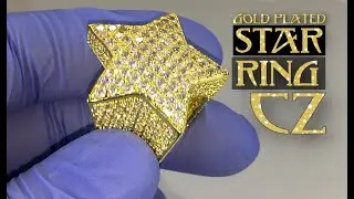 Men's 14K Gold Plated Huge Star Ring Bling CZ Micro Pave
