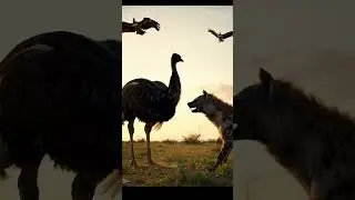 Feathered Fury: Ostrich Kicks Hyena Away in Savage Showdown! #wildlife #largecarnivores #carnivore