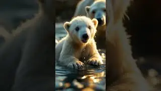 Polar Bear Mom Teaching Her Cub to Swim #arctic #wildlife #shorts
