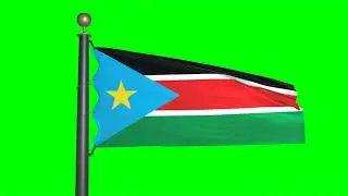 Flag of South Sudan waving in the wind - Green Screen