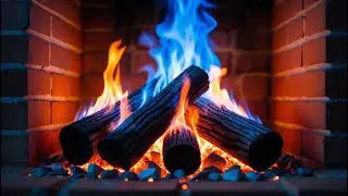 Cozy Calm Fireplace &ndash; Blue-Orange Flames & Crackling Brick Ambience for Relaxation
