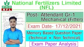 NFL Fitter Question Paper 17/12/2021 | NFL FITTER Question Paper 2021 | NFL Previous Year paper #nfl