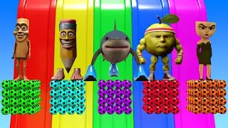 Длинная горка с коровой, слоном, гориллой, бегемотом, тигром, 3D-игра с животными, забавные 3D-жи...