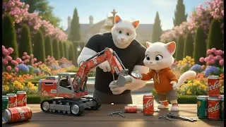 Kitten Gets Teased for Playing with a Tin Can Excavator &mdash; Papa Cat&rsquo;s Shocking Move | Ai Cat Story