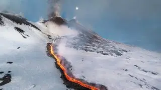 Etna volcano eruption and lava flow 11 February 2025