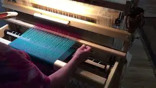 Weaving on my new 12 shaft, 14 treadle Louet Spring
