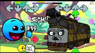 FNF Thomas and Friends VS Geometry Dash 2.3 All Phases Sings Can Can | Thomas' Railway Showdown FNF