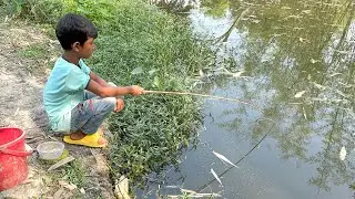 Best Hook fishing 2023✅|Little Boy hunting fish by fish hook From beautiful nature ~ Рыбалка Видео