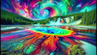 7 Colorful Psychedelic Yellowstone Wallpaper / Background images with waterfall sounds/