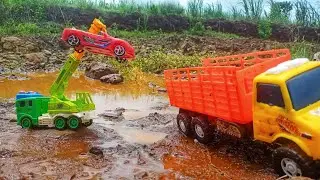 RC Car Stuck In Deep Mud Pulling Out Crane Machine & Truck | RC Toys Company