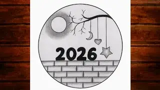 Happy New year 2026 drawing | New year drawing 2026 | Easy circle scenery drawing for beginners