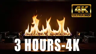 Modern fireplace black marble cubes 🔥 4K &mdash; Fire ambiance for deep relaxation, sleep and study (3 h)