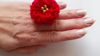 Uncinetto Anello Fiore e Perline (#2) Crochet Silver Flower Ring with Beads
