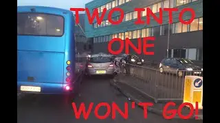 Two lanes into one will NOT go as this car driver learns the hard way.