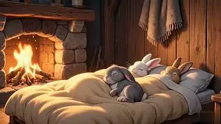 10 hours White noise for sleep and relaxation. Three bunnies sleeping next to a fireplace (2).