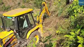 JCB Backhoe Loader Hilly Road Construction Happy Villagers
