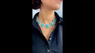 Estate Diamond Turquoise 18K White Gold Graduated Halo Link Choker Necklace (1094303)