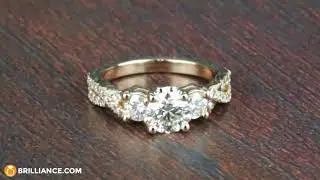 Three Diamond Engagement Ring with Cross Split Pave Shank