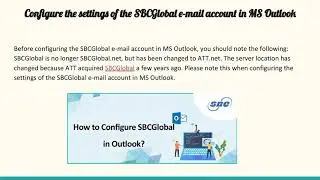 Settings to configure the SBCGlobal email account in MS Outlook VIDEO