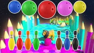 🎳🦀🍓 Красочное волшебное приключение с числами, животными и фруктами | Боулинг с кинетическим песком