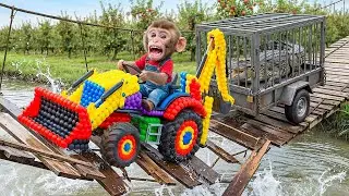 😱🐒 Monkey Driving JCB Carries a Crocodile&hellip; The BRIDGE COLLAPSES! Both Fall Into the River 🌊🚜🐊