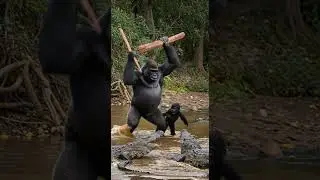 Gorilla MoM Protects Baby From Evil Crocodiles! #AnimalFight #GorillaFamily #EpicMoment