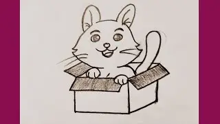 Cute Cat in a Box Drawing/Cat drawing easy/sketch 