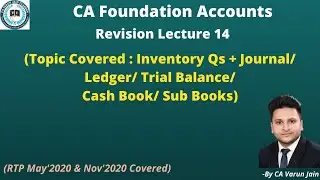 CA Foundation Accounts Revision Lecture 14 (Inventory Qs + Journal/Ledger/TB/CB/SB)