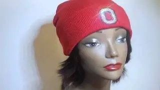 Swarovski Ohio State Buckeyes Crystal Bling Rhinestone Ladies Knit Beanie Hat Cap
