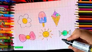 Drawing Flower,Ice cream,IceCream cake,Ribbon,Sun and Candy #Sivmey_Drawing