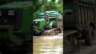 Best John Deere Tractor vs Deep Flood! 🚜💪 | Extreme Rice Hauling Challenge #shorts #farming #tractor