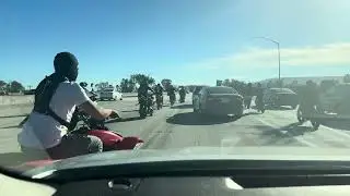 Bike Gang invasion of Los Angeles Freeway ( Crazy )