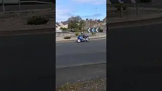 Biker on Mary Street Roundabout Laurieston Falkirk District Scotland UK