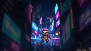 🦥✨ Cute Sloth Roller-Skating in Neon City | Chill Cyberpunk Vibes