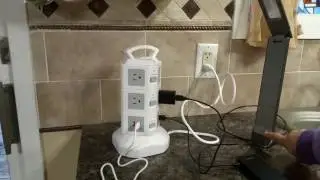 Poniie 10-Outlet 4-USB Port Vertical Power Strip Surge Protector