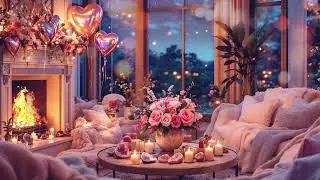 Pink Valentines Day background | Galentines Party background | Romantic Boho Valentines Fireplace