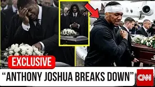 Anthony Joshua was seen deeply affected as he arrived at the mosque for the funeral of close friends