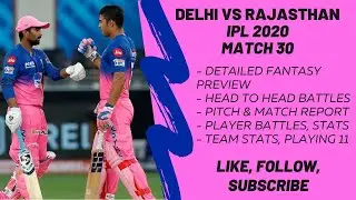 IPL 2020- DC vs RR- BEST Fantasy Preview, Player Battles, Team Stats - Delhi vs Rajasthan - GAME 30