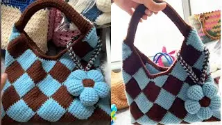 ✨ Easy Crochet Diamond Pattern Bag | Tunisian Crochet Style | Two-Color Handmade Tote Tutorial